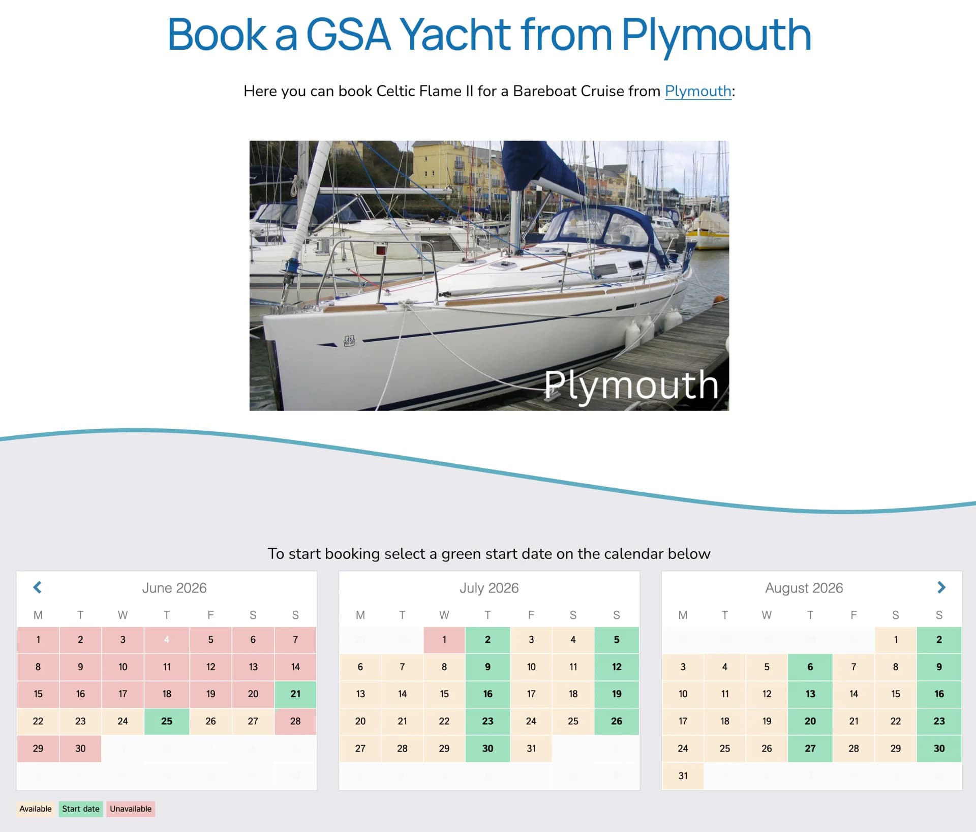 Screenshot of the sailing club booking system